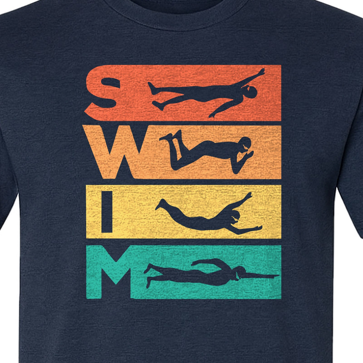Swim T-Shirt, Retro Lettering and Swimmer Silhouette Graphic for Pool Lovers, Coaches and Athletes