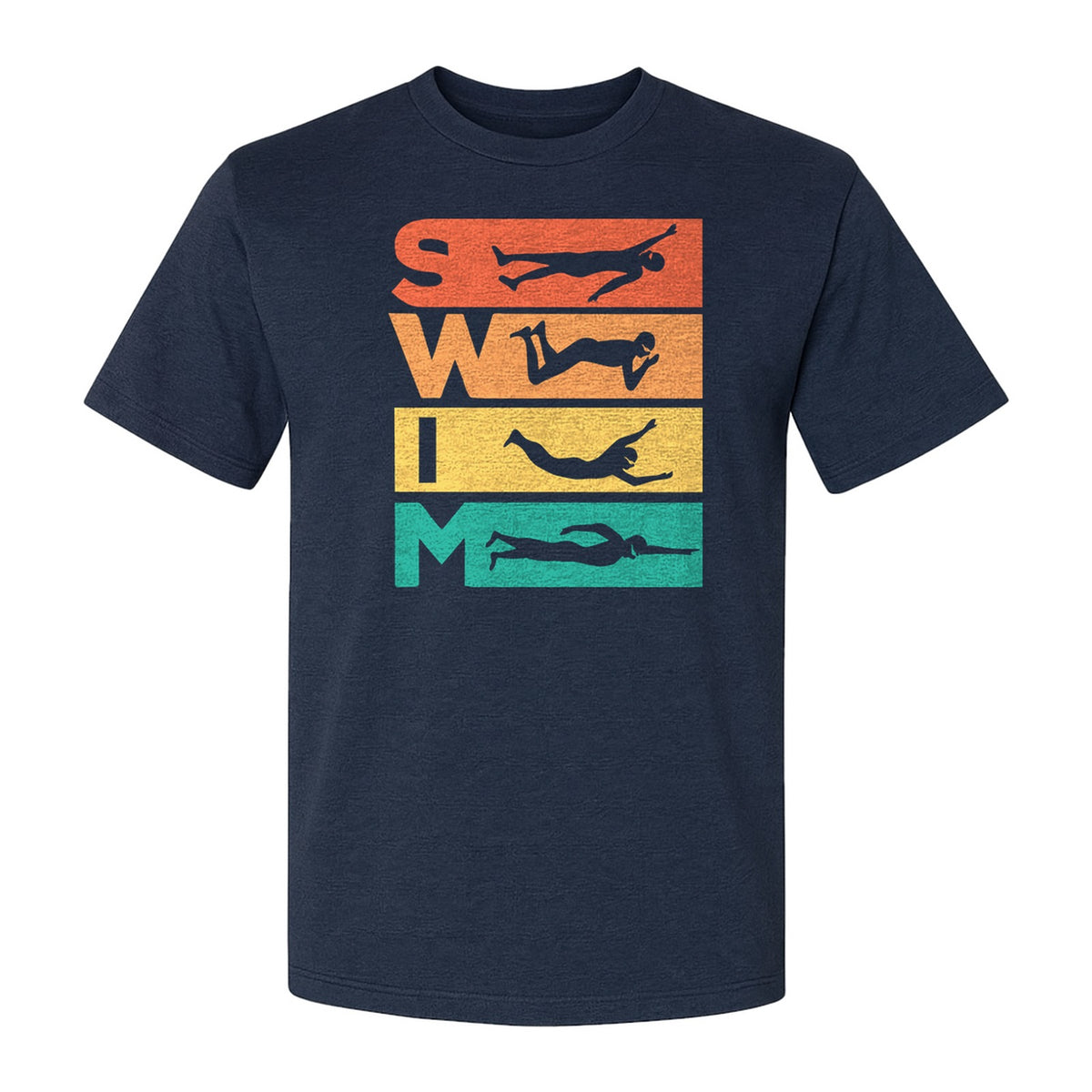 Swim T-Shirt, Retro Lettering and Swimmer Silhouette Graphic for Pool Lovers, Coaches and Athletes