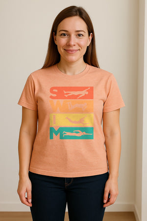 Swim T-Shirt, Retro Lettering and Swimmer Silhouette Graphic for Pool Lovers, Coaches and Athletes