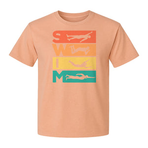 Swim T-Shirt, Retro Lettering and Swimmer Silhouette Graphic for Pool Lovers, Coaches and Athletes