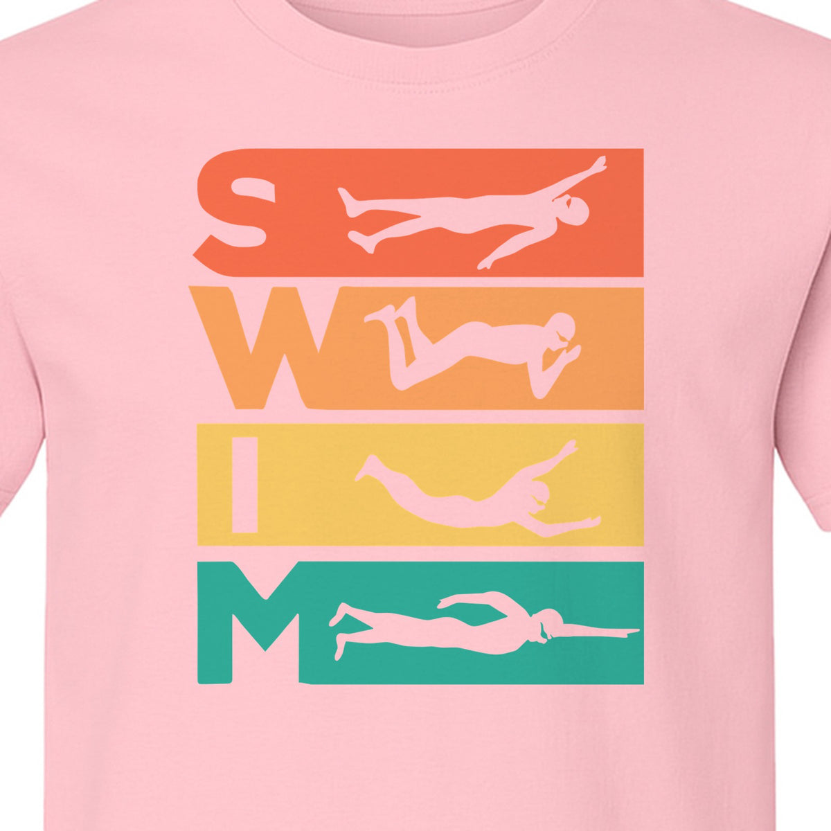 Swim T-Shirt, Retro Lettering and Swimmer Silhouette Graphic for Pool Lovers, Coaches and Athletes