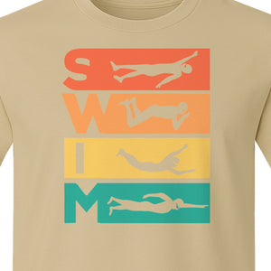 Swim T-Shirt, Retro Lettering and Swimmer Silhouette Graphic for Pool Lovers, Coaches and Athletes