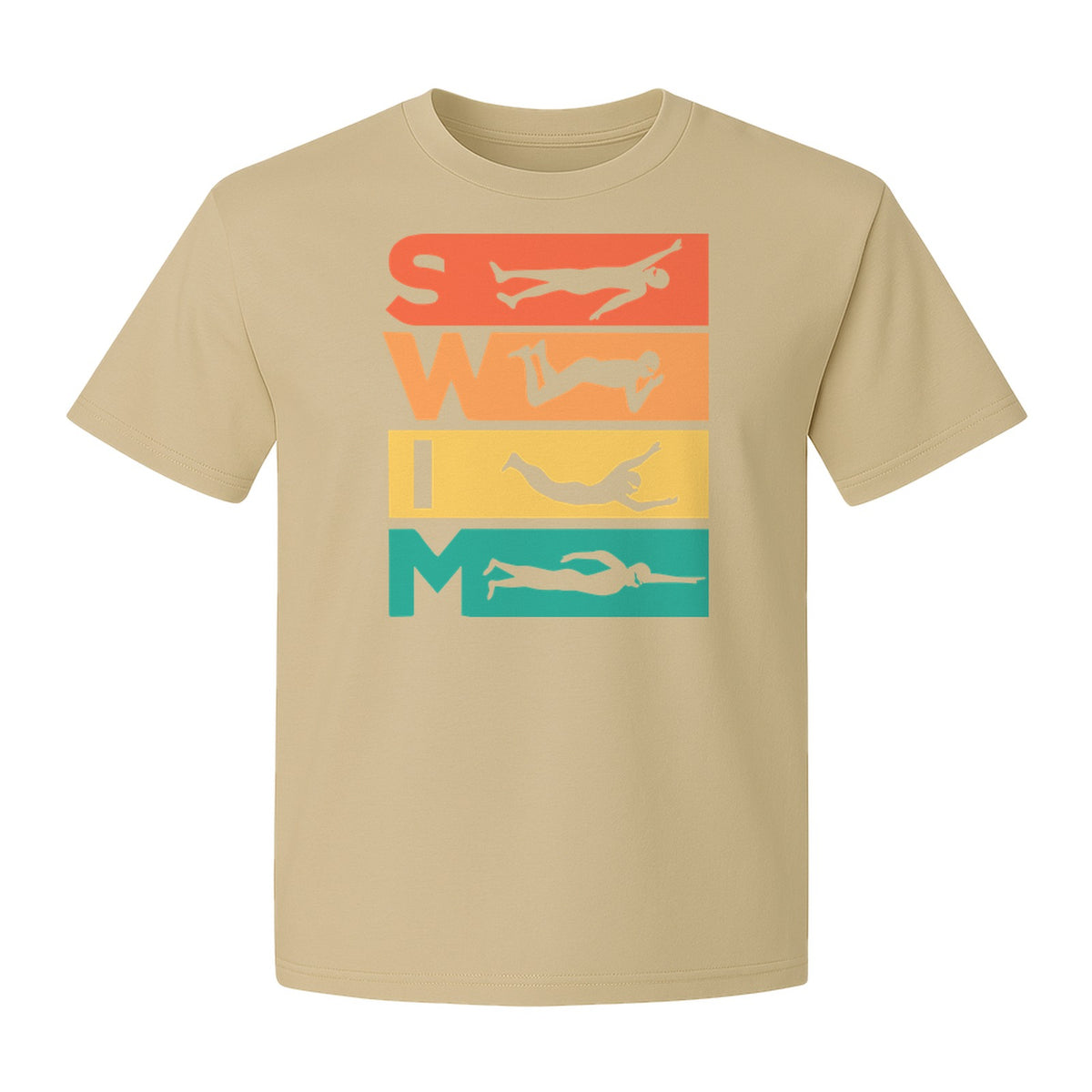 Swim T-Shirt, Retro Lettering and Swimmer Silhouette Graphic for Pool Lovers, Coaches and Athletes