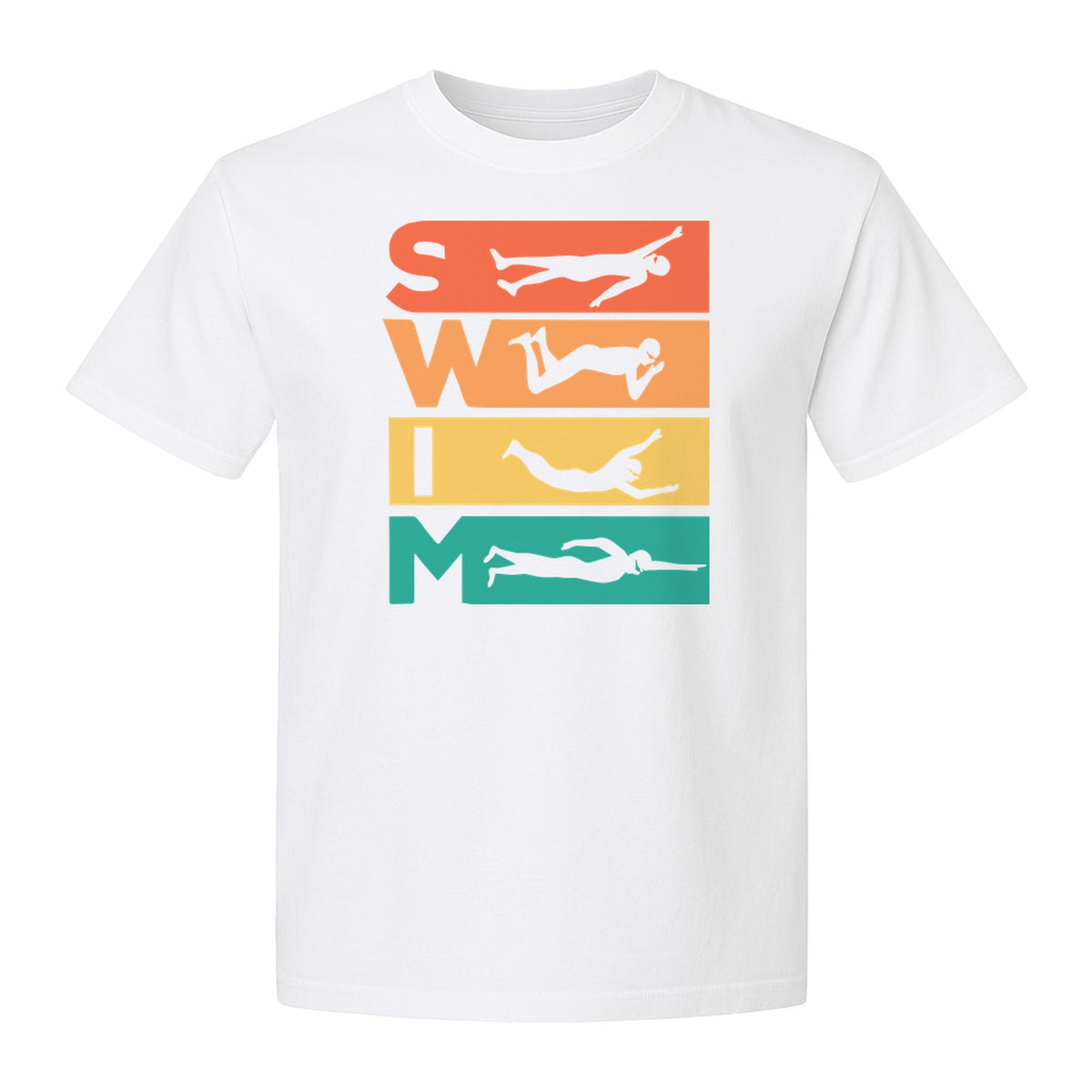 Swim T-Shirt, Retro Lettering and Swimmer Silhouette Graphic for Pool Lovers, Coaches and Athletes