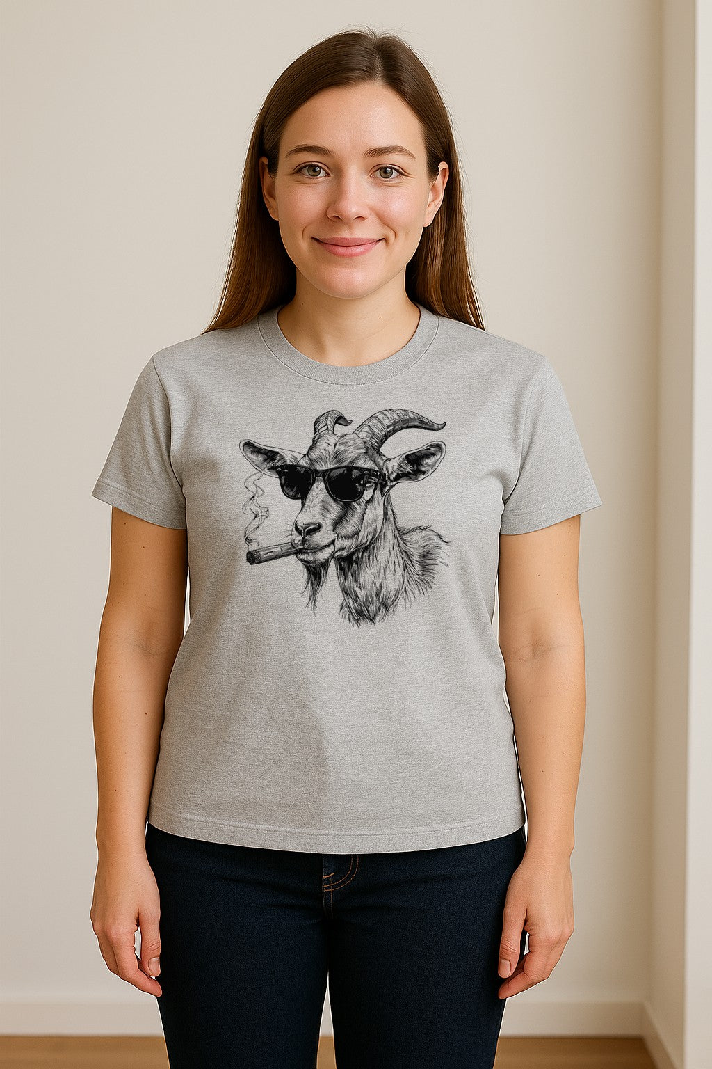 Goat T-Shirt, Sunglasses and Cigar Illustration for Funny Animal Graphic Fans