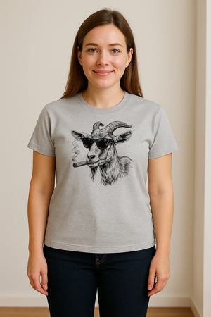 Goat T-Shirt, Sunglasses and Cigar Illustration for Funny Animal Graphic Fans