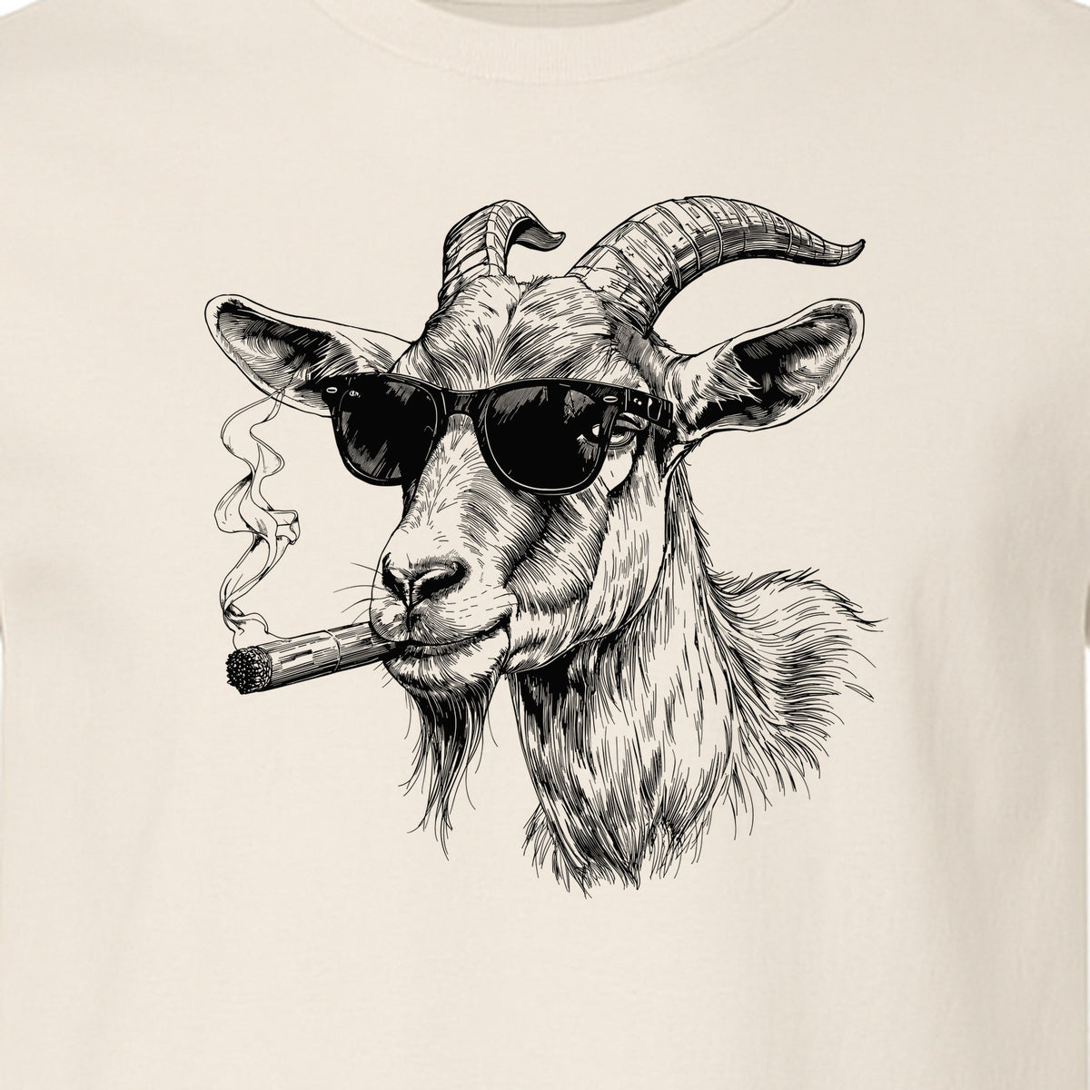 Goat T-Shirt, Sunglasses and Cigar Illustration for Funny Animal Graphic Fans
