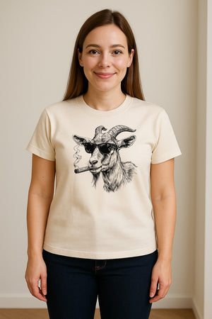 Goat T-Shirt, Sunglasses and Cigar Illustration for Funny Animal Graphic Fans