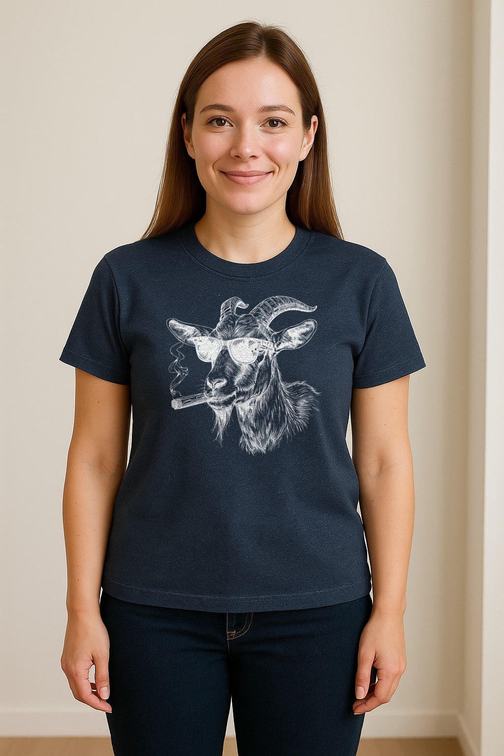 Goat T-Shirt, Sunglasses and Cigar Illustration for Funny Animal Graphic Fans