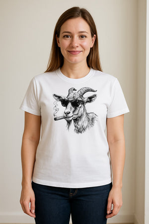 Goat T-Shirt, Sunglasses and Cigar Illustration for Funny Animal Graphic Fans