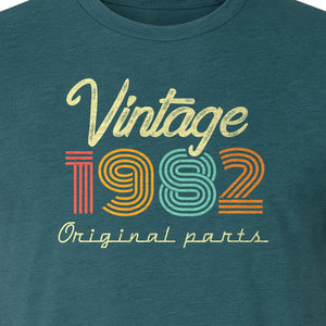 1982 Birthday T-Shirt, Vintage Original Parts Retro Year Graphic for Adult Milestone Celebrations