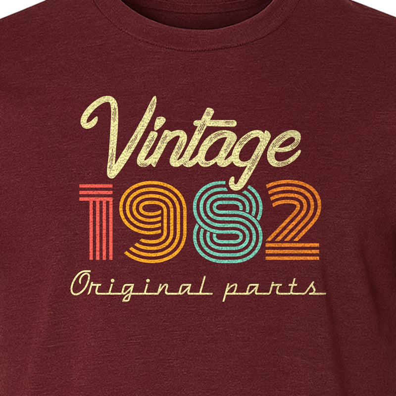 1982 Birthday T-Shirt, Vintage Original Parts Retro Year Graphic for Adult Milestone Celebrations