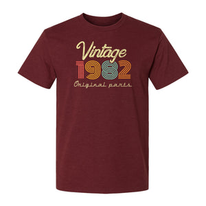1982 Birthday T-Shirt, Vintage Original Parts Retro Year Graphic for Adult Milestone Celebrations