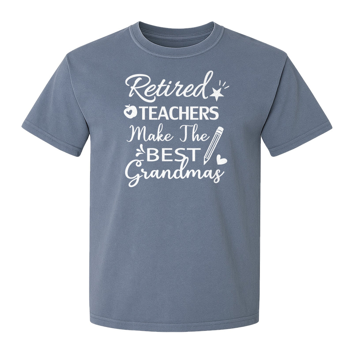 Retired Teacher Grandma Comfort Colors T-Shirt, Script Quote with Pencil and Apple Accents for Retirement Parties