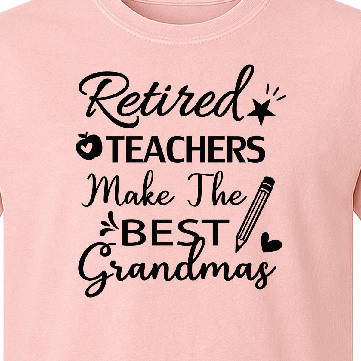 Retired Teacher Grandma Comfort Colors T-Shirt, Script Quote with Pencil and Apple Accents for Retirement Parties