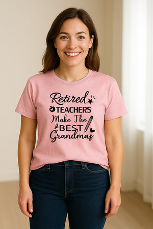 Retired Teacher Grandma Comfort Colors T-Shirt, Script Quote with Pencil and Apple Accents for Retirement Parties