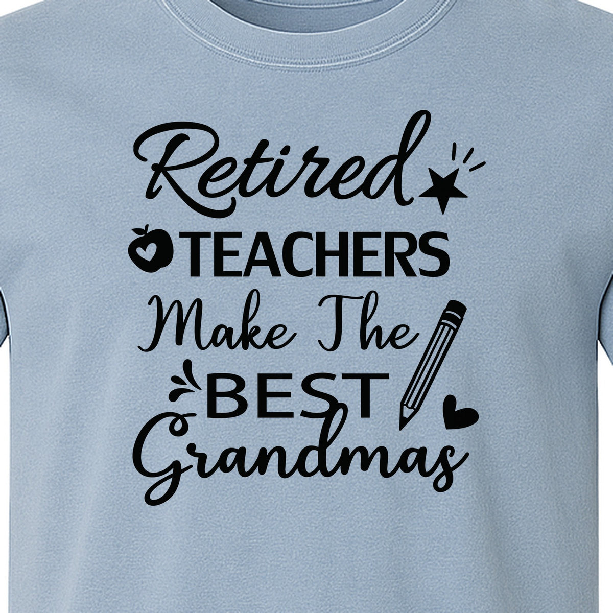Retired Teacher Grandma Comfort Colors T-Shirt, Script Quote with Pencil and Apple Accents for Retirement Parties