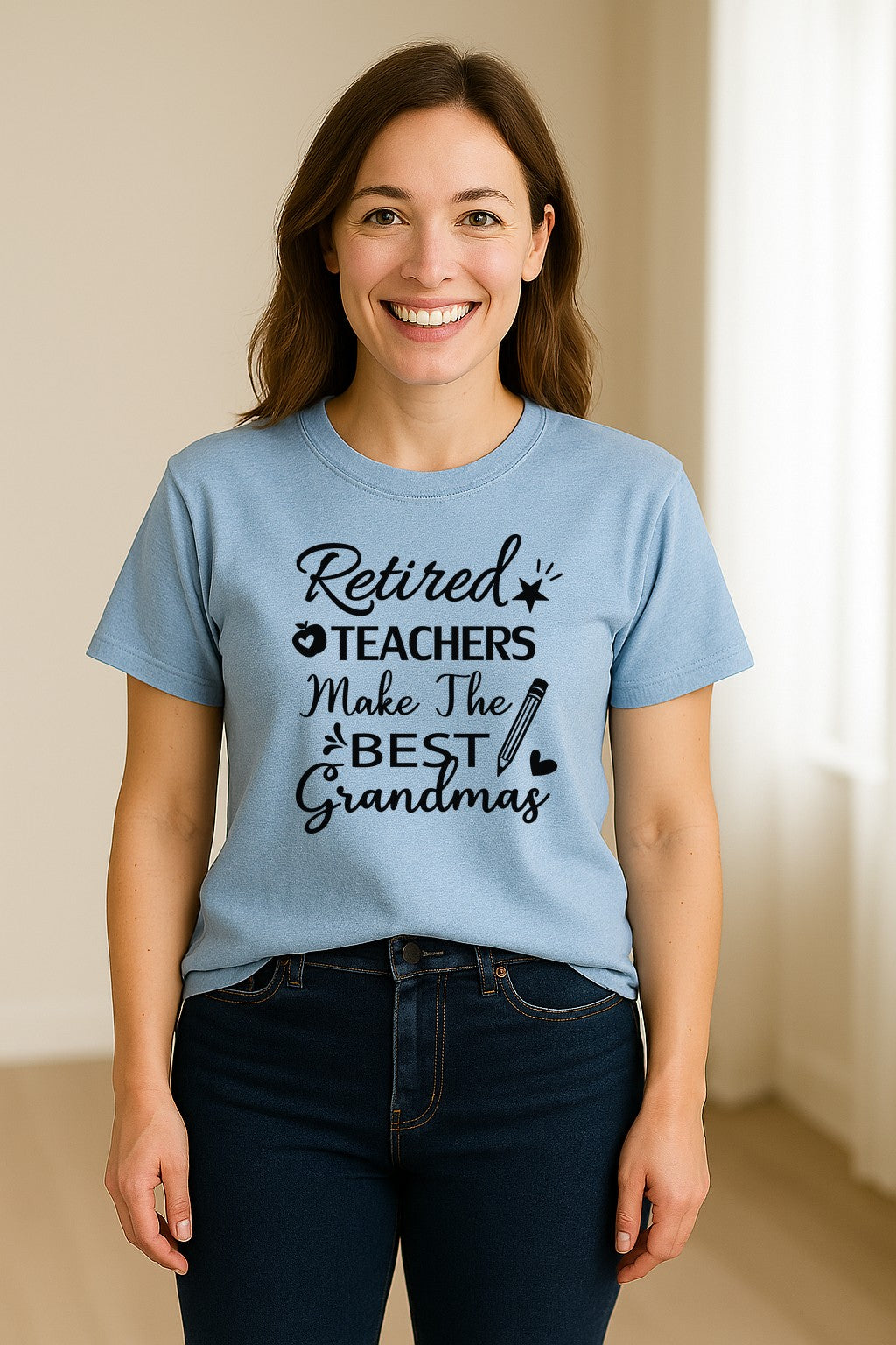 Retired Teacher Grandma Comfort Colors T-Shirt, Script Quote with Pencil and Apple Accents for Retirement Parties