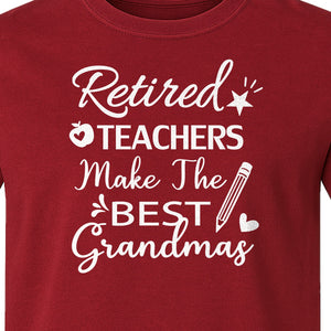 Retired Teacher Grandma Comfort Colors T-Shirt, Script Quote with Pencil and Apple Accents for Retirement Parties
