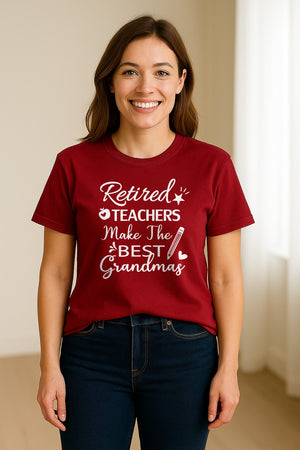 Retired Teacher Grandma Comfort Colors T-Shirt, Script Quote with Pencil and Apple Accents for Retirement Parties
