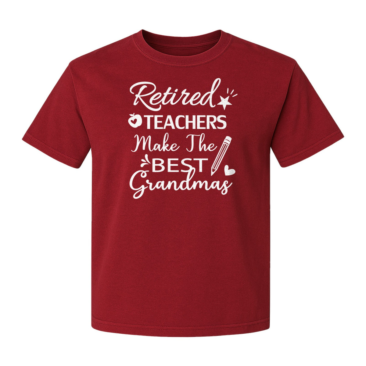 Retired Teacher Grandma Comfort Colors T-Shirt, Script Quote with Pencil and Apple Accents for Retirement Parties