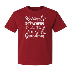 Retired Teacher Grandma Comfort Colors T-Shirt, Script Quote with Pencil and Apple Accents for Retirement Parties