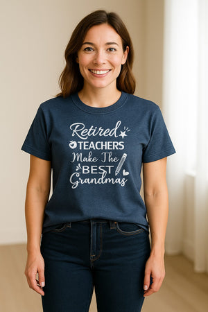 Retired Teacher Grandma Comfort Colors T-Shirt, Script Quote with Pencil and Apple Accents for Retirement Parties