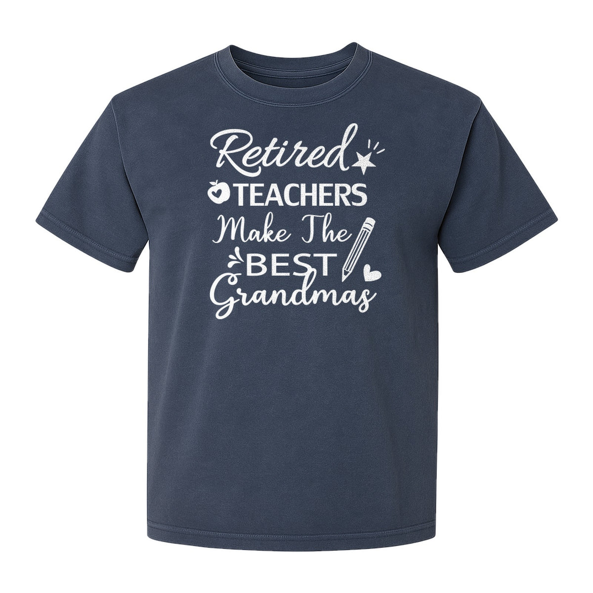 Retired Teacher Grandma Comfort Colors T-Shirt, Script Quote with Pencil and Apple Accents for Retirement Parties