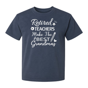 Retired Teacher Grandma Comfort Colors T-Shirt, Script Quote with Pencil and Apple Accents for Retirement Parties