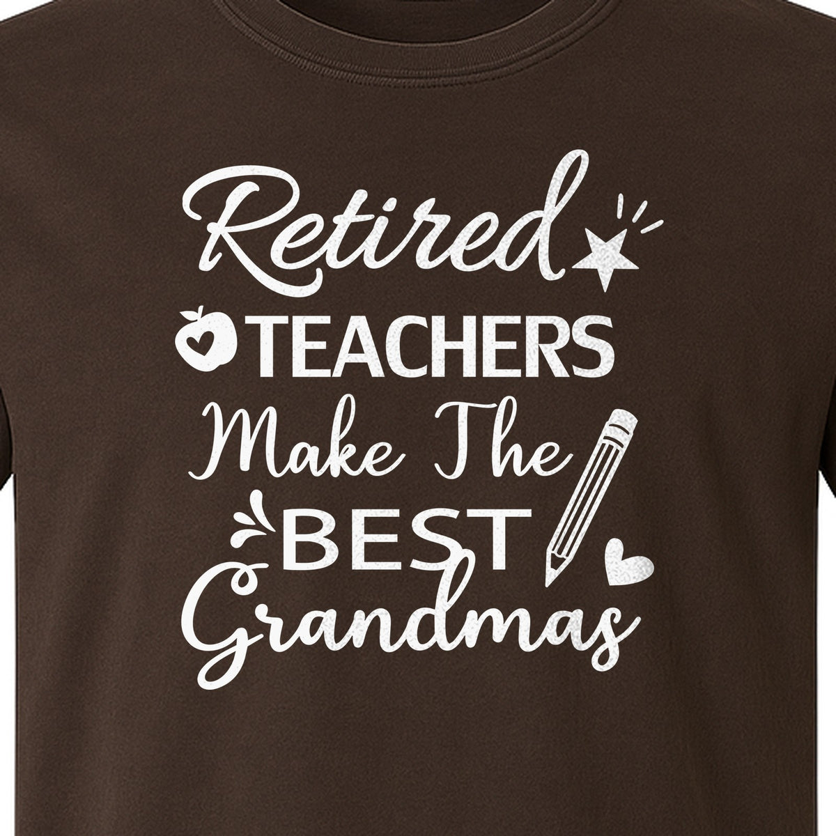 Retired Teacher Grandma Comfort Colors T-Shirt, Script Quote with Pencil and Apple Accents for Retirement Parties