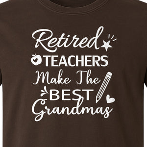 Retired Teacher Grandma Comfort Colors T-Shirt, Script Quote with Pencil and Apple Accents for Retirement Parties
