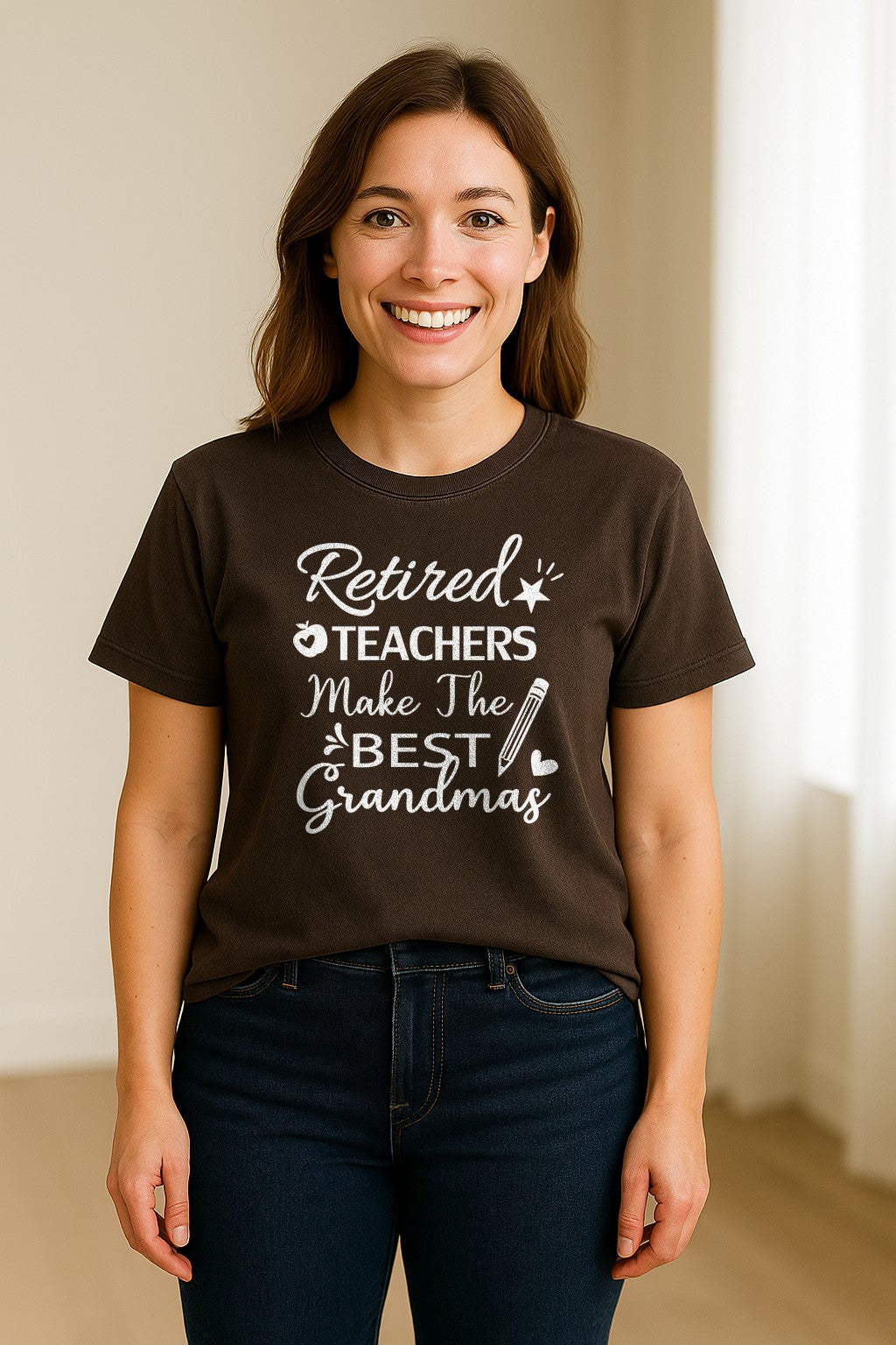 Retired Teacher Grandma Comfort Colors T-Shirt, Script Quote with Pencil and Apple Accents for Retirement Parties