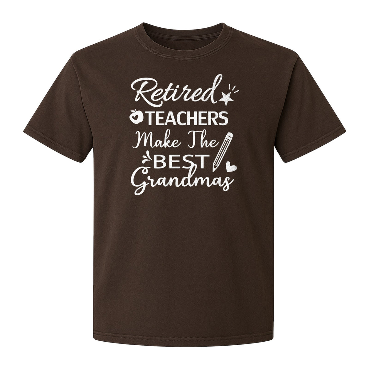 Retired Teacher Grandma Comfort Colors T-Shirt, Script Quote with Pencil and Apple Accents for Retirement Parties