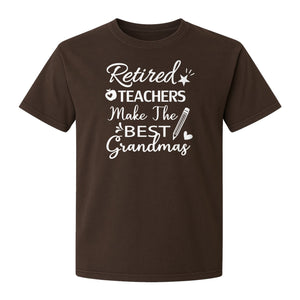 Retired Teacher Grandma Comfort Colors T-Shirt, Script Quote with Pencil and Apple Accents for Retirement Parties