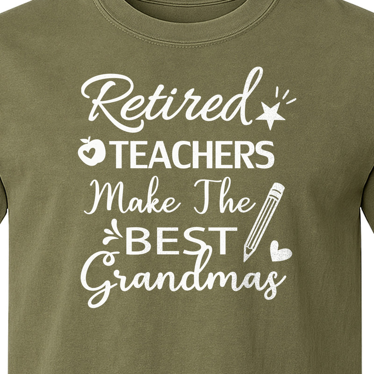 Retired Teacher Grandma Comfort Colors T-Shirt, Script Quote with Pencil and Apple Accents for Retirement Parties