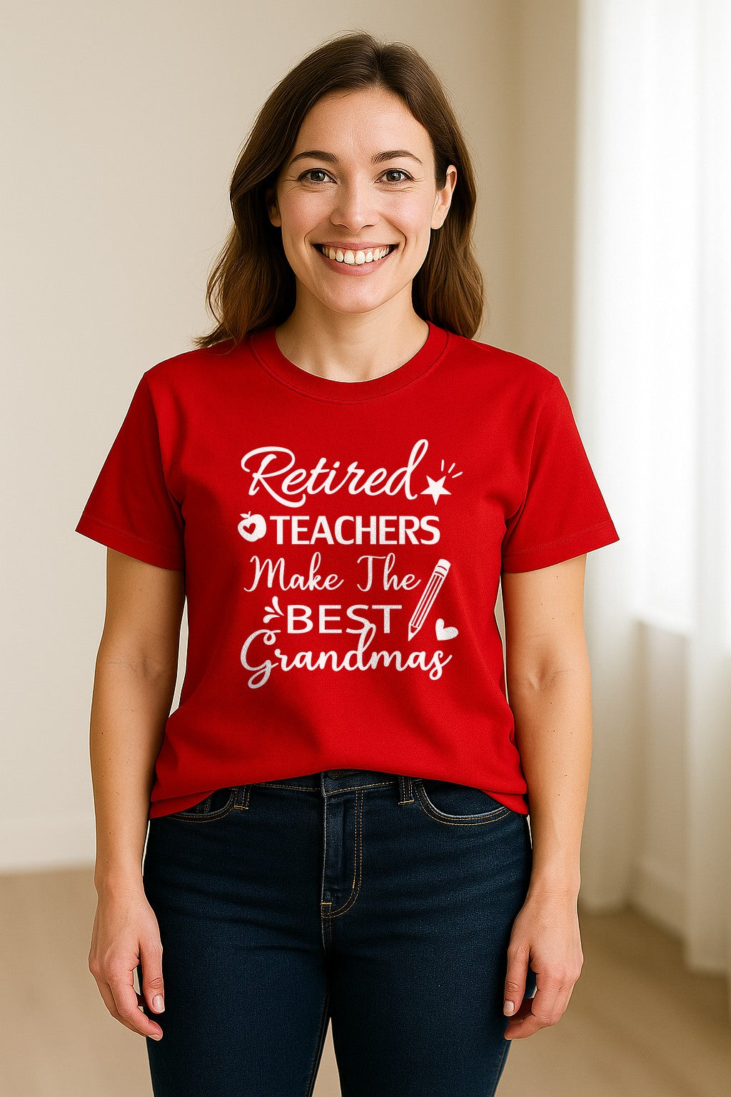 Retired Teacher Grandma Comfort Colors T-Shirt, Script Quote with Pencil and Apple Accents for Retirement Parties