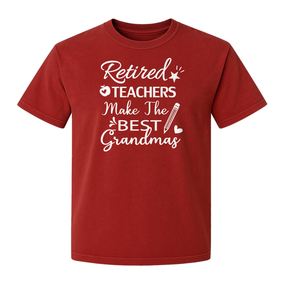 Retired Teacher Grandma Comfort Colors T-Shirt, Script Quote with Pencil and Apple Accents for Retirement Parties