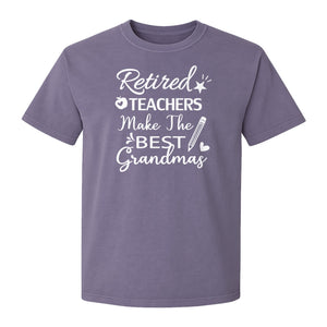 Retired Teacher Grandma Comfort Colors T-Shirt, Script Quote with Pencil and Apple Accents for Retirement Parties