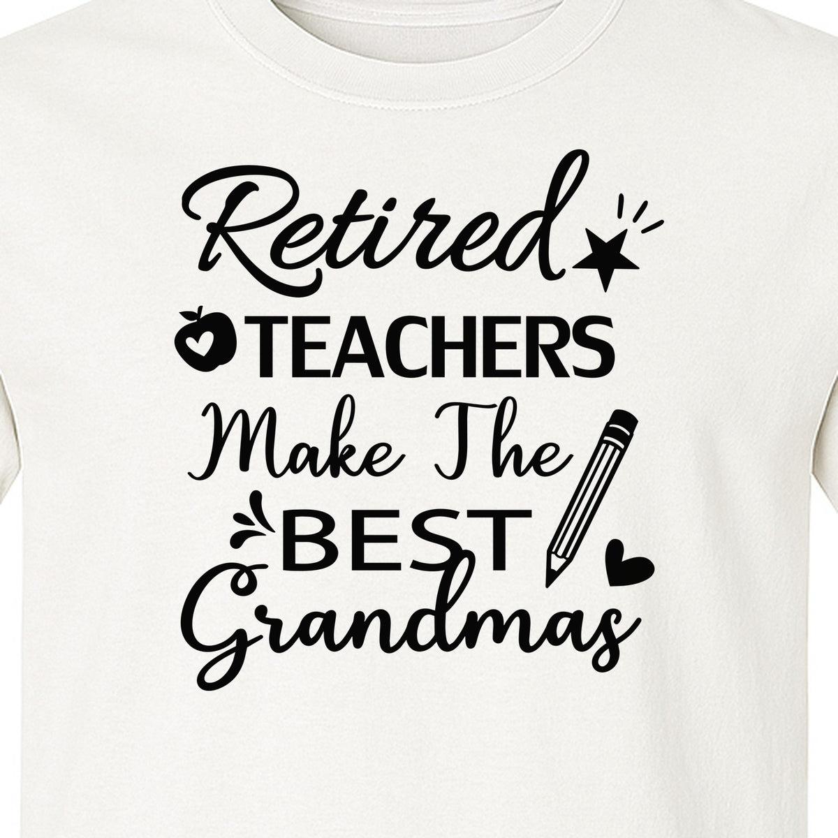 Retired Teacher Grandma Comfort Colors T-Shirt, Script Quote with Pencil and Apple Accents for Retirement Parties