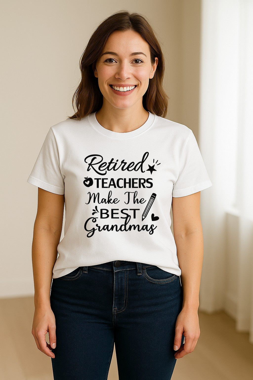 Retired Teacher Grandma Comfort Colors T-Shirt, Script Quote with Pencil and Apple Accents for Retirement Parties