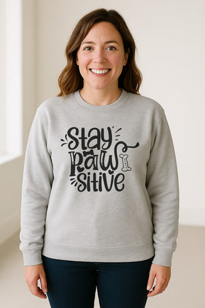 Stay Pawsitive Dog Lover Sweatshirt, Paw Print Graphic for Pet Parents and Puppy Fans