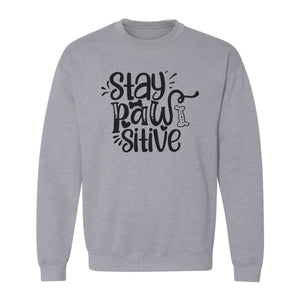 Stay Pawsitive Dog Lover Sweatshirt, Paw Print Graphic for Pet Parents and Puppy Fans