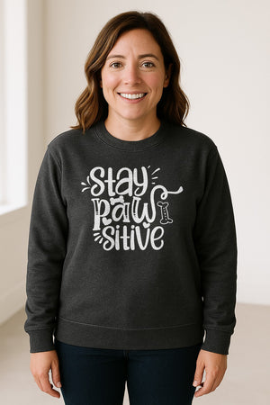 Stay Pawsitive Dog Lover Sweatshirt, Paw Print Graphic for Pet Parents and Puppy Fans