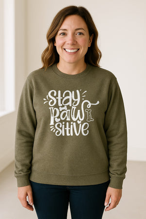 Stay Pawsitive Dog Lover Sweatshirt, Paw Print Graphic for Pet Parents and Puppy Fans