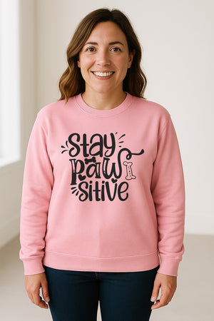 Stay Pawsitive Dog Lover Sweatshirt, Paw Print Graphic for Pet Parents and Puppy Fans