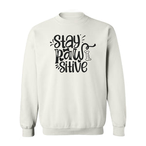 Stay Pawsitive Dog Lover Sweatshirt, Paw Print Graphic for Pet Parents and Puppy Fans
