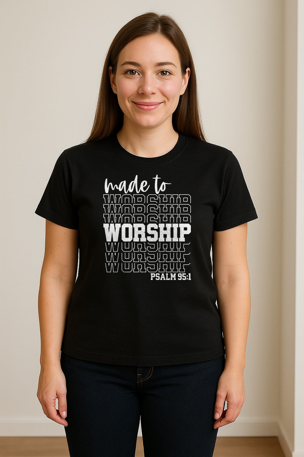 Christian T-Shirt, Made to Worship Psalm 95:1 Scripture Design for Church and Prayer