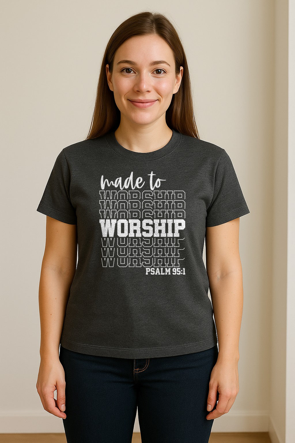 Christian T-Shirt, Made to Worship Psalm 95:1 Scripture Design for Church and Prayer