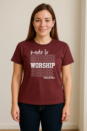 Christian T-Shirt, Made to Worship Psalm 95:1 Scripture Design for Church and Prayer