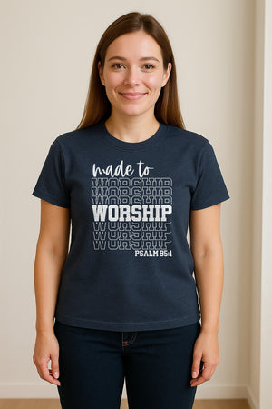 Christian T-Shirt, Made to Worship Psalm 95:1 Scripture Design for Church and Prayer